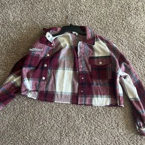 cropped flannel cardigan